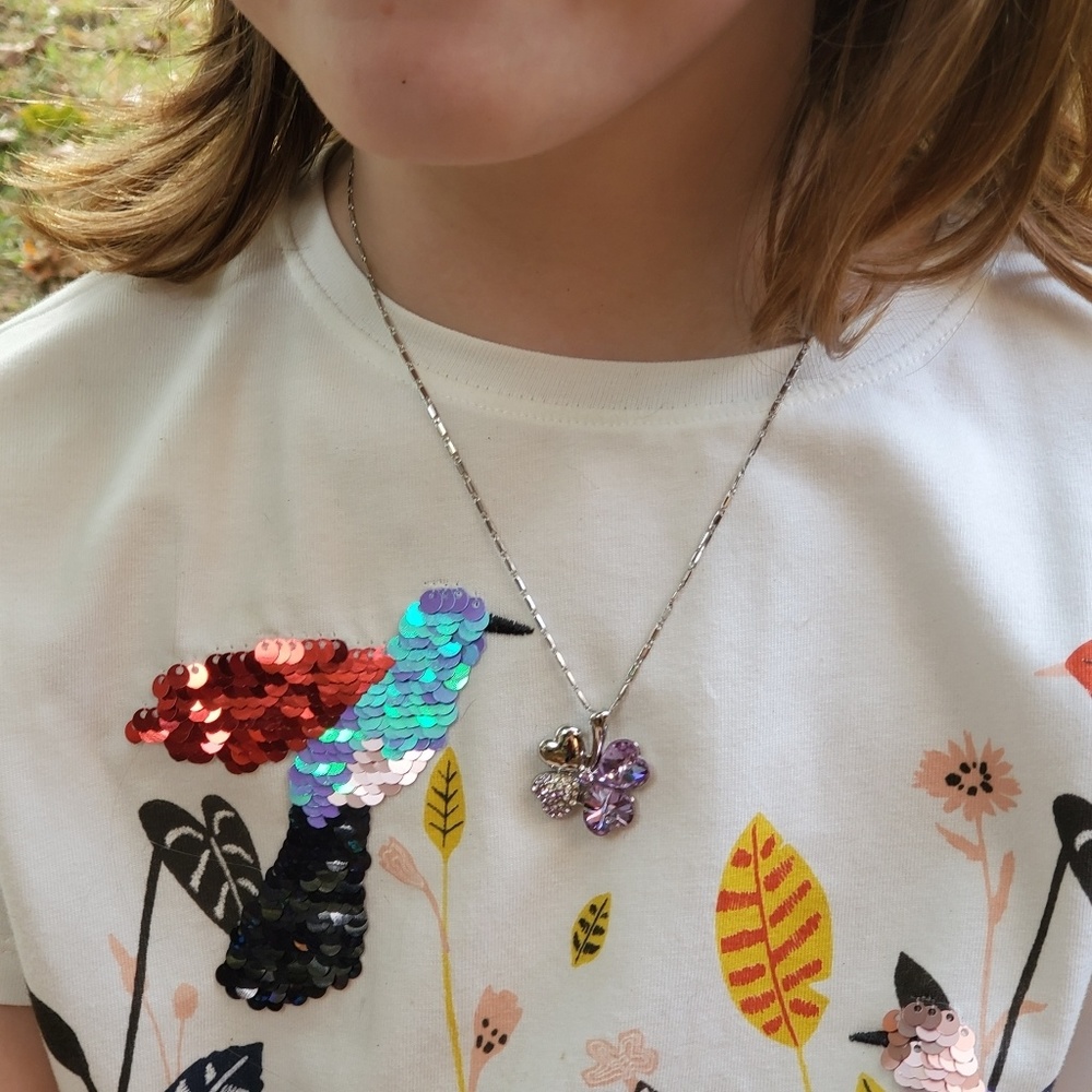 Blue clover heart necklace